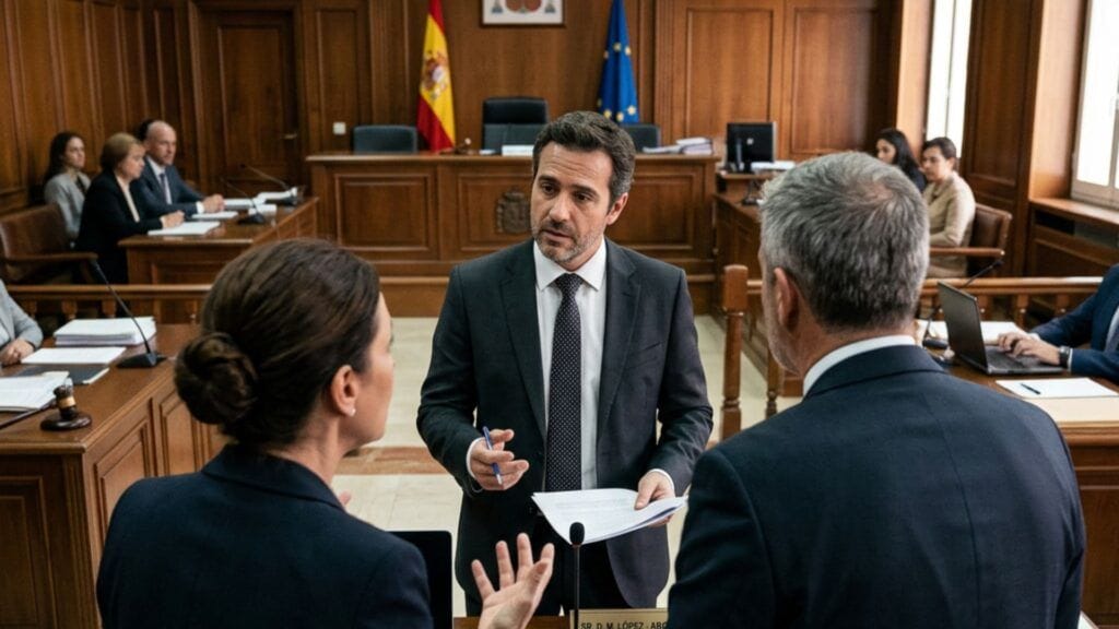 Abogado asesorando un divorcio internacional entre Espa&ntilde;a y Argentina en sede judicial, coordinando la estrategia legal y patrimonial entre ambos pa&iacute;ses.
